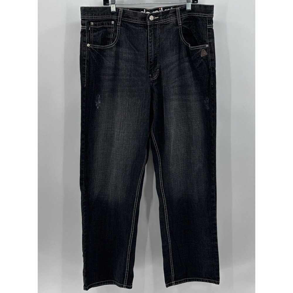 Akademiks Jeans 40x31 Black Faded Denim Y2K Hip-Hop Rap Wide Leg Baggy 00s
